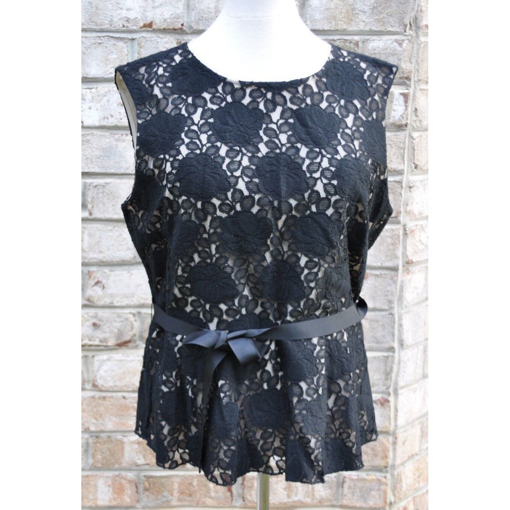 Sandra Angelozzi women blouse size 40 black sleeveless lace zip back top